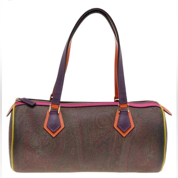 Etro Paisley Tri Color Leather Barrel Bag Made in Italy - Picture 14 of 16